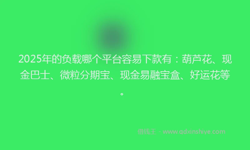 2025年的负载哪个平台容易下款有：葫芦花、现金巴士、微粒分期宝、现金易融宝盒、好运花等。
