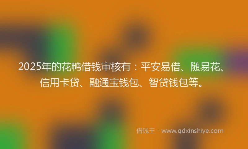 2025年的花鸭借钱审核有：平安易借、随易花、信用卡贷、融通宝钱包、智贷钱包等。