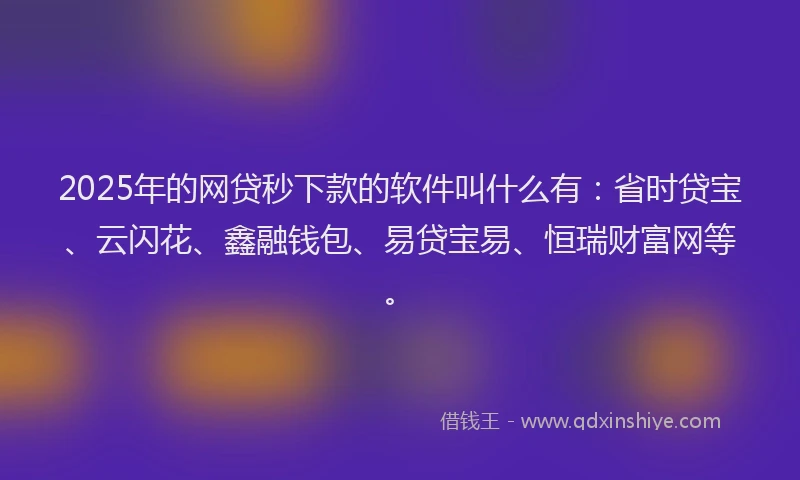 2025年的网贷秒下款的软件叫什么有：省时贷宝、云闪花、鑫融钱包、易贷宝易、恒瑞财富网等。