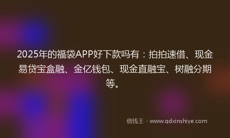 2025年的福袋APP好下款吗有：拍拍速借、现金易贷宝盒融、金亿钱包、现金直融宝、树融分期等。