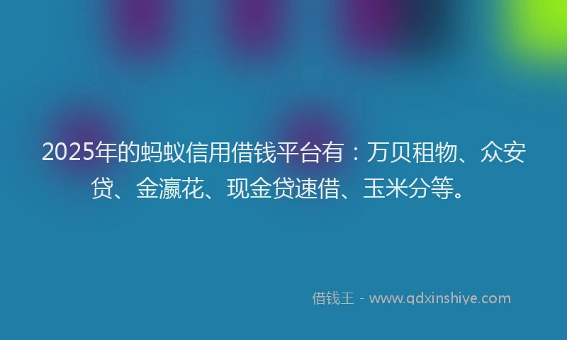 2025年的蚂蚁信用借钱平台有：万贝租物、众安贷、金瀛花、现金贷速借、玉米分等。