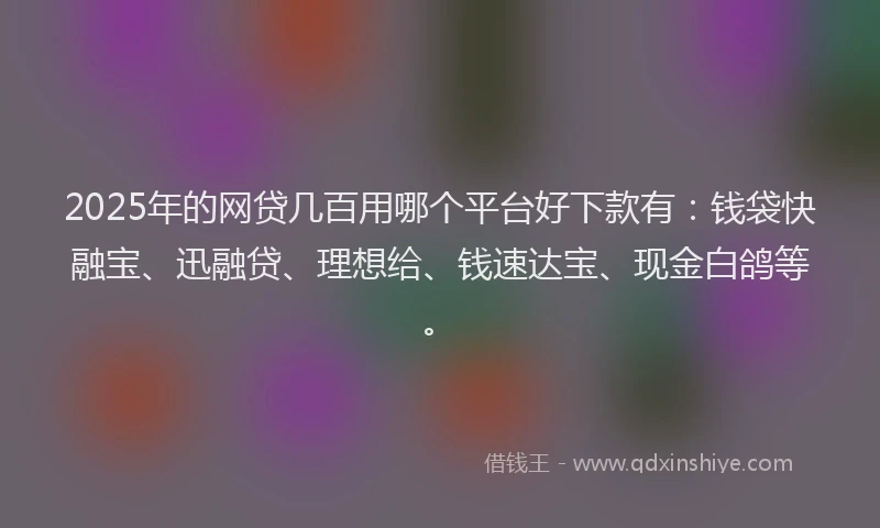 2025年的网贷几百用哪个平台好下款有：钱袋快融宝、迅融贷、理想给、钱速达宝、现金白鸽等。