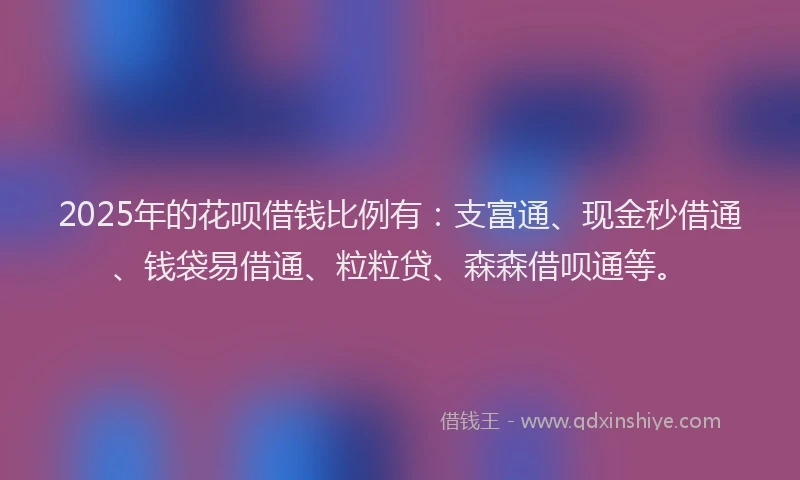 2025年的花呗借钱比例有：支富通、现金秒借通、钱袋易借通、粒粒贷、森森借呗通等。