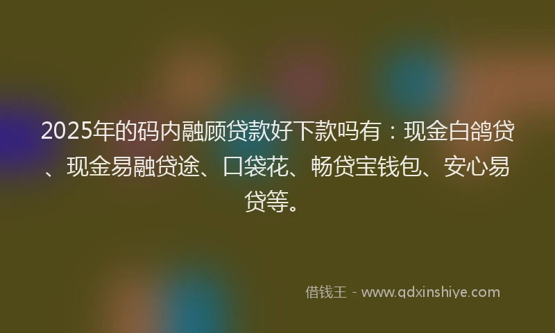 2025年的码内融顾贷款好下款吗有：现金白鸽贷、现金易融贷途、口袋花、畅贷宝钱包、安心易贷等。