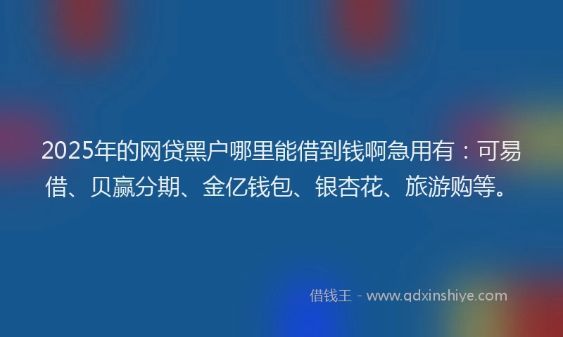 2025年的网贷黑户哪里能借到钱啊急用有：可易借、贝赢分期、金亿钱包、银杏花、旅游购等。