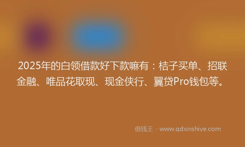 2025年的白领借款好下款嘛有：桔子买单、招联金融、唯品花取现、现金侠行、翼贷Pro钱包等。