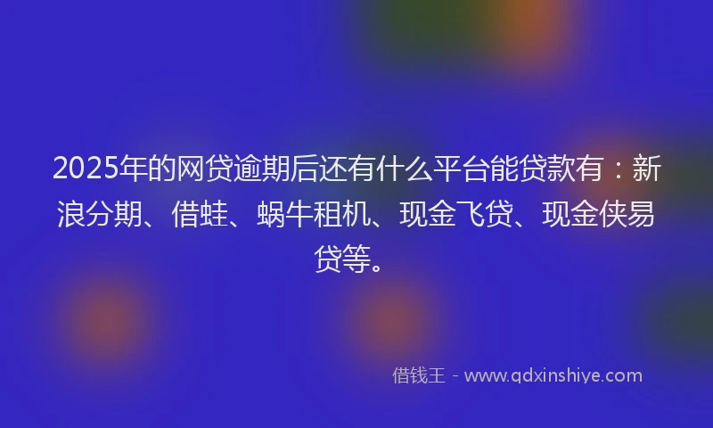 2025年的网贷逾期后还有什么平台能贷款有：新浪分期、借蛙、蜗牛租机、现金飞贷、现金侠易贷等。