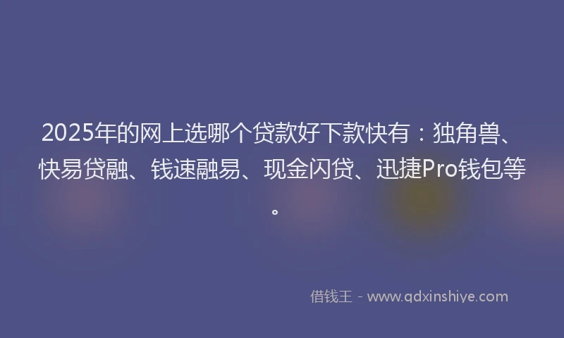 2025年的网上选哪个贷款好下款快有：独角兽、快易贷融、钱速融易、现金闪贷、迅捷Pro钱包等。