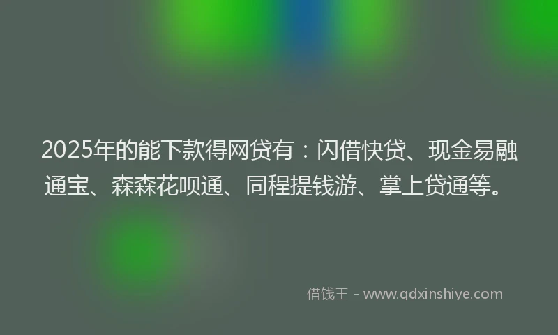 2025年的能下款得网贷有：闪借快贷、现金易融通宝、森森花呗通、同程提钱游、掌上贷通等。