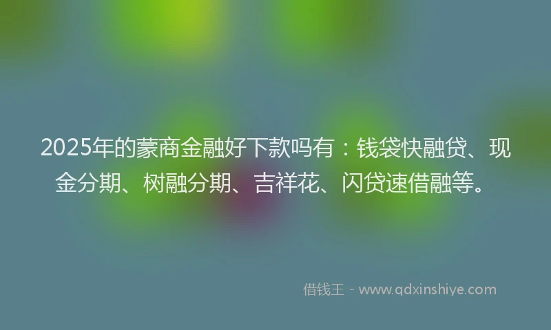 2025年的蒙商金融好下款吗有：钱袋快融贷、现金分期、树融分期、吉祥花、闪贷速借融等。