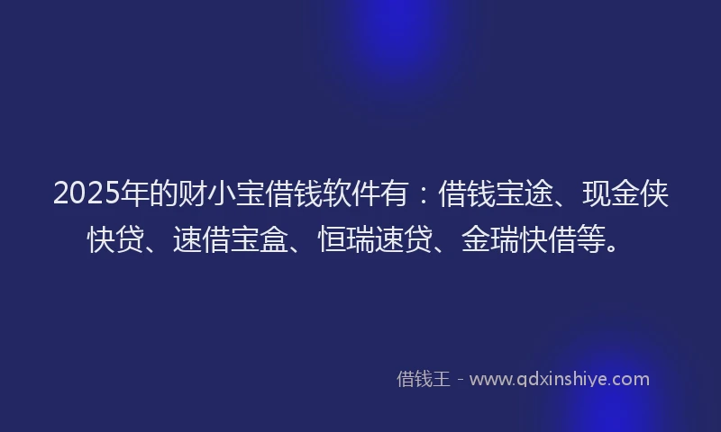 2025年的财小宝借钱软件有：借钱宝途、现金侠快贷、速借宝盒、恒瑞速贷、金瑞快借等。
