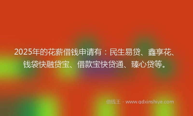 2025年的花薪借钱申请有：民生易贷、鑫享花、钱袋快融贷宝、借款宝快贷通、臻心贷等。