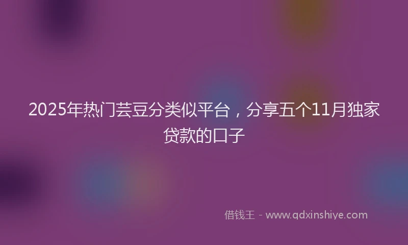 2025年热门芸豆分类似平台，分享五个11月独家贷款的口子