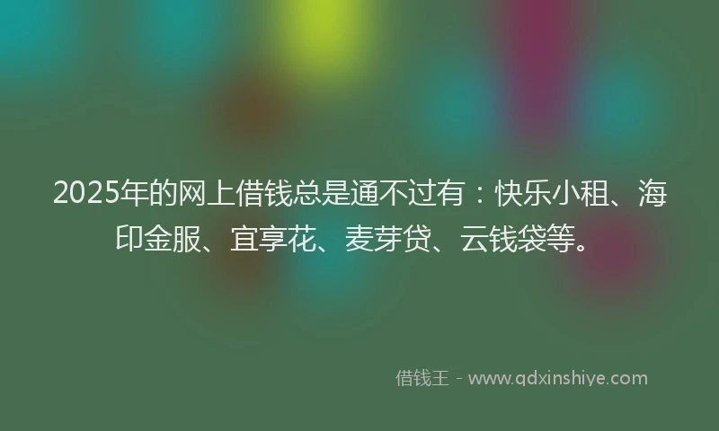 2025年的网上借钱总是通不过有：快乐小租、海印金服、宜享花、麦芽贷、云钱袋等。