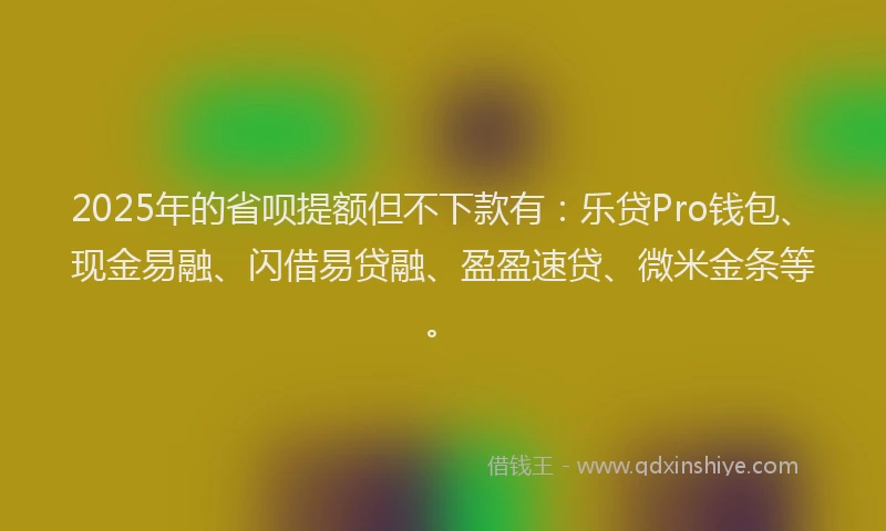 2025年的省呗提额但不下款有：乐贷Pro钱包、现金易融、闪借易贷融、盈盈速贷、微米金条等。