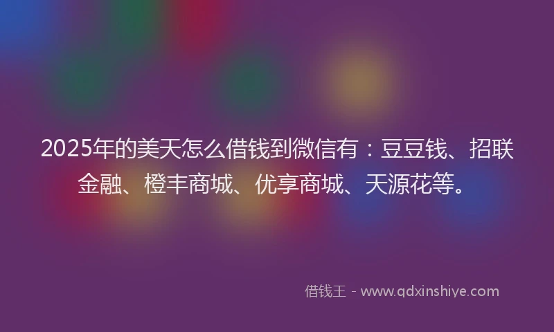 2025年的美天怎么借钱到微信有：豆豆钱、招联金融、橙丰商城、优享商城、天源花等。