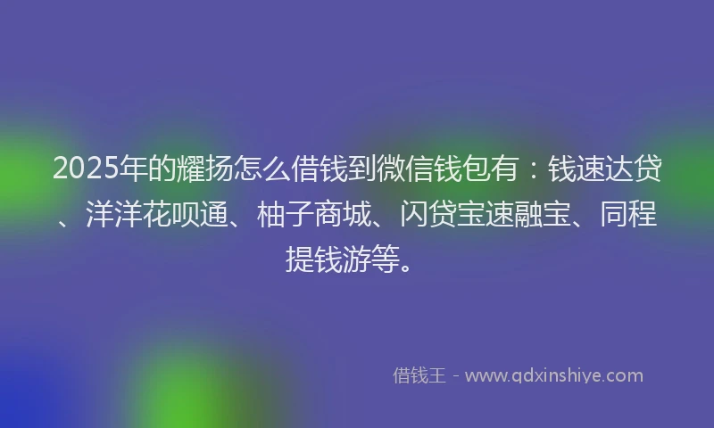 2025年的耀扬怎么借钱到微信钱包有：钱速达贷、洋洋花呗通、柚子商城、闪贷宝速融宝、同程提钱游等。