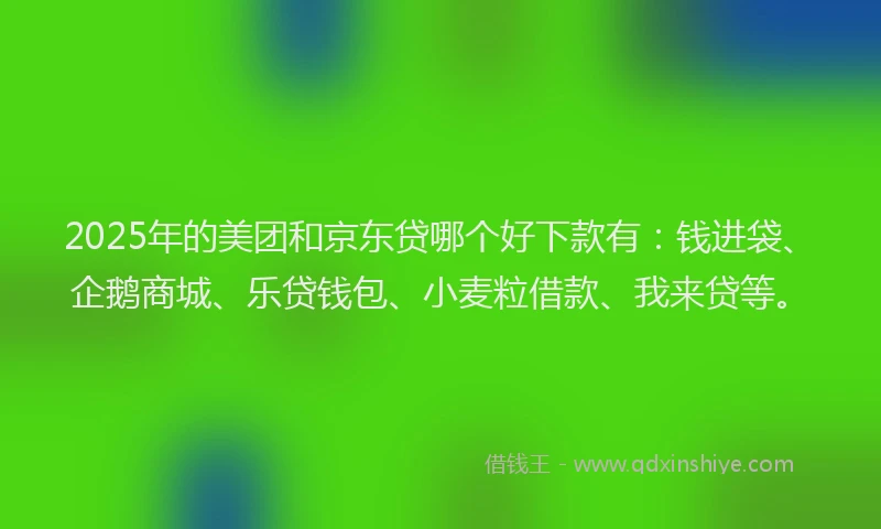 2025年的美团和京东贷哪个好下款有：钱进袋、企鹅商城、乐贷钱包、小麦粒借款、我来贷等。