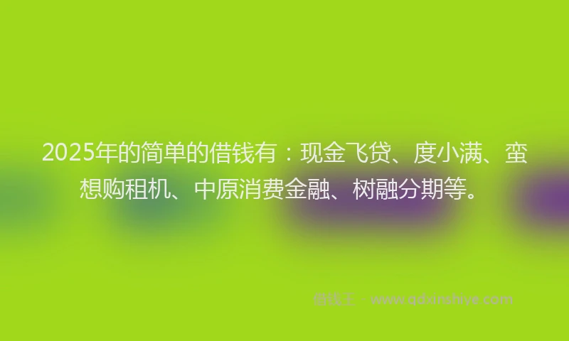 2025年的简单的借钱有：现金飞贷、度小满、蛮想购租机、中原消费金融、树融分期等。