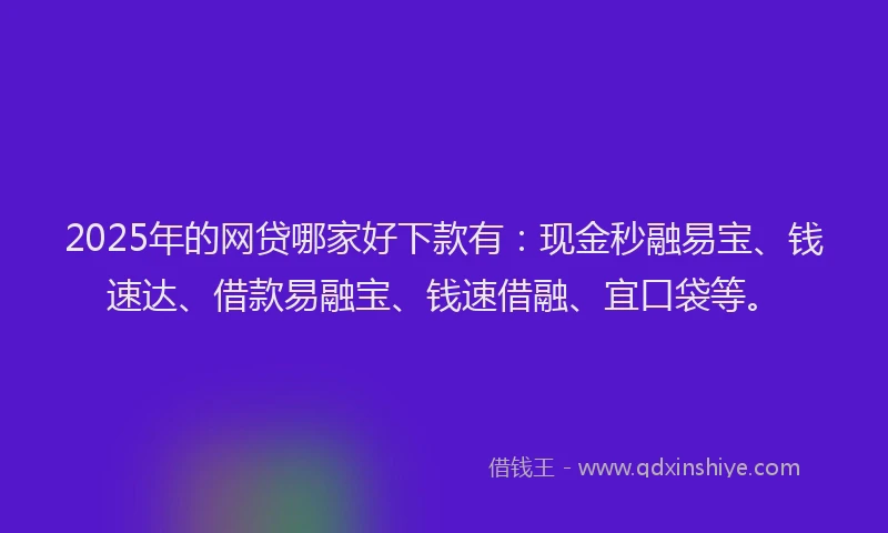 2025年的网贷哪家好下款有：现金秒融易宝、钱速达、借款易融宝、钱速借融、宜口袋等。