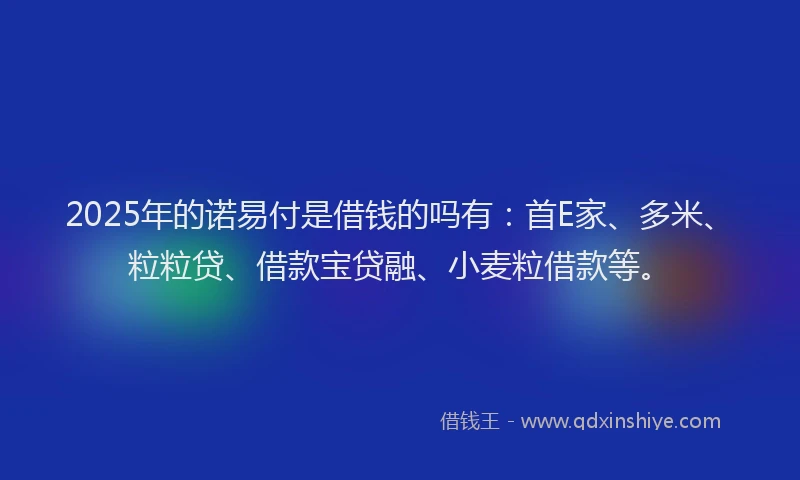 2025年的诺易付是借钱的吗有：首E家、多米、粒粒贷、借款宝贷融、小麦粒借款等。