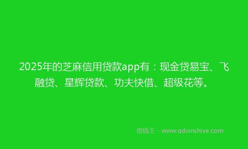 2025年的芝麻信用贷款app有：现金贷易宝、飞融贷、星辉贷款、功夫快借、超级花等。