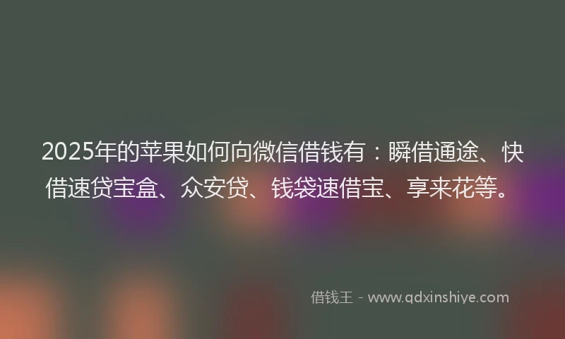 2025年的苹果如何向微信借钱有：瞬借通途、快借速贷宝盒、众安贷、钱袋速借宝、享来花等。