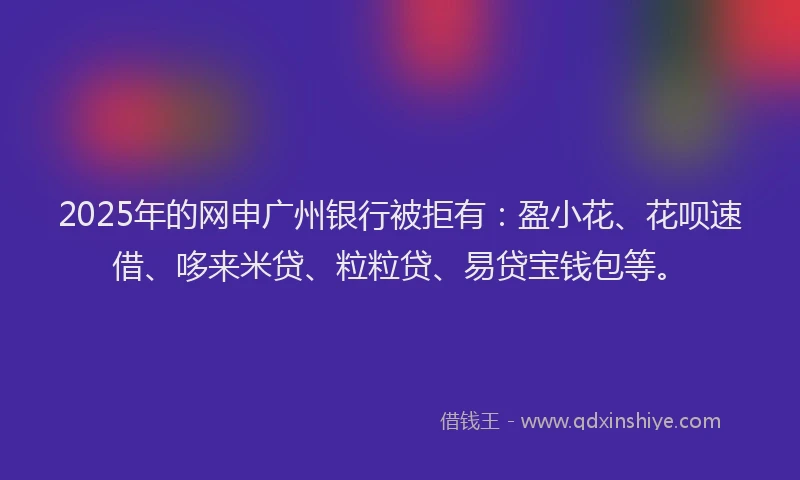 2025年的网申广州银行被拒有：盈小花、花呗速借、哆来米贷、粒粒贷、易贷宝钱包等。