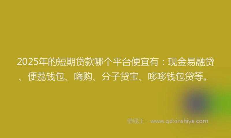 2025年的短期贷款哪个平台便宜有：现金易融贷、便荔钱包、嗨购、分子贷宝、哆哆钱包贷等。