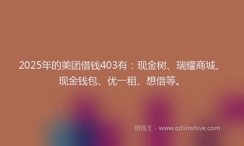 2025年的美团借钱403有：现金树、瑞耀商城、现金钱包、优一租、想借等。