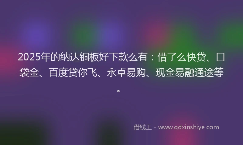 2025年的纳达铜板好下款么有：借了么快贷、口袋金、百度贷你飞、永卓易购、现金易融通途等。