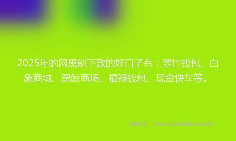 2025年的网黑能下款的好口子有：翠竹钱包、白象商城、黑鲸商场、福禄钱包、现金快车等。