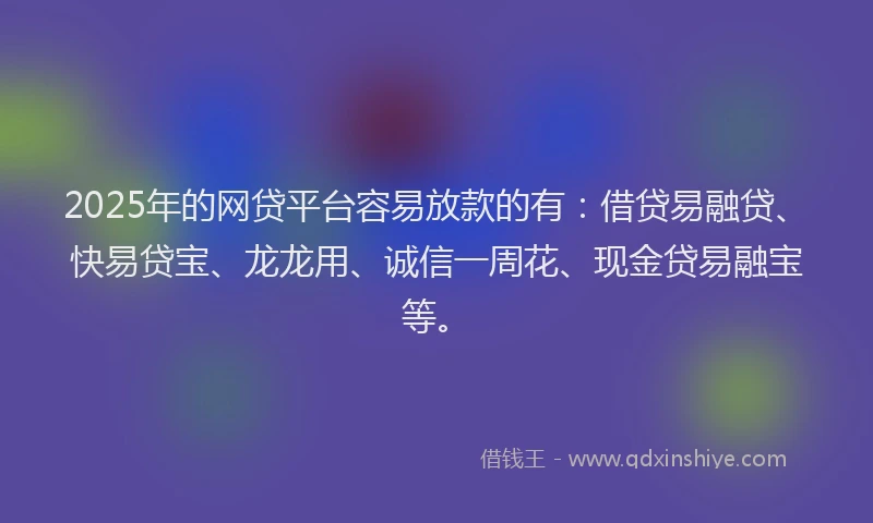 2025年的网贷平台容易放款的有：借贷易融贷、快易贷宝、龙龙用、诚信一周花、现金贷易融宝等。