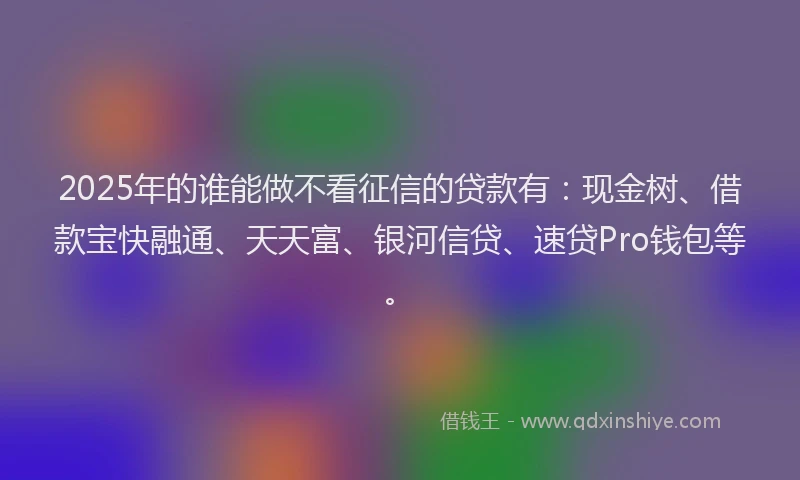 2025年的谁能做不看征信的贷款有：现金树、借款宝快融通、天天富、银河信贷、速贷Pro钱包等。