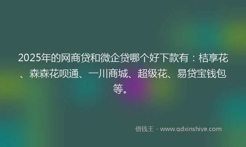 2025年的网商贷和微企贷哪个好下款有：桔享花、森森花呗通、一川商城、超级花、易贷宝钱包等。