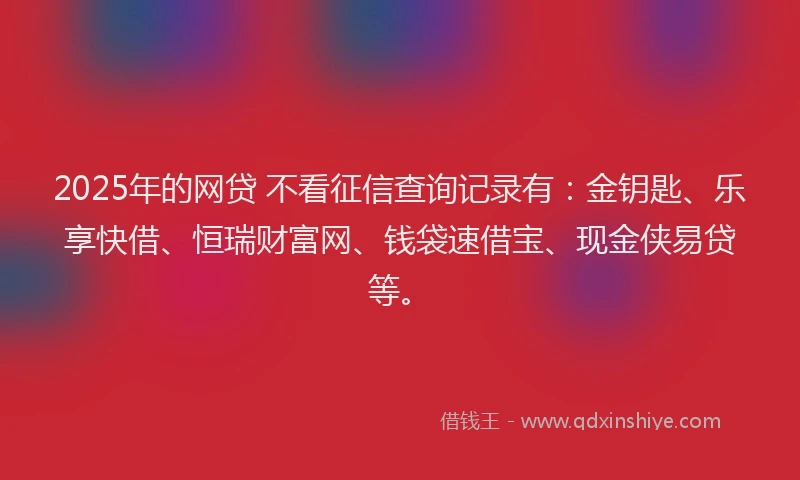 2025年的网贷 不看征信查询记录有：金钥匙、乐享快借、恒瑞财富网、钱袋速借宝、现金侠易贷等。