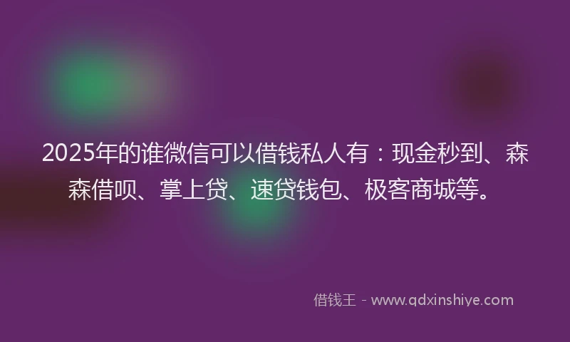 2025年的谁微信可以借钱私人有：现金秒到、森森借呗、掌上贷、速贷钱包、极客商城等。
