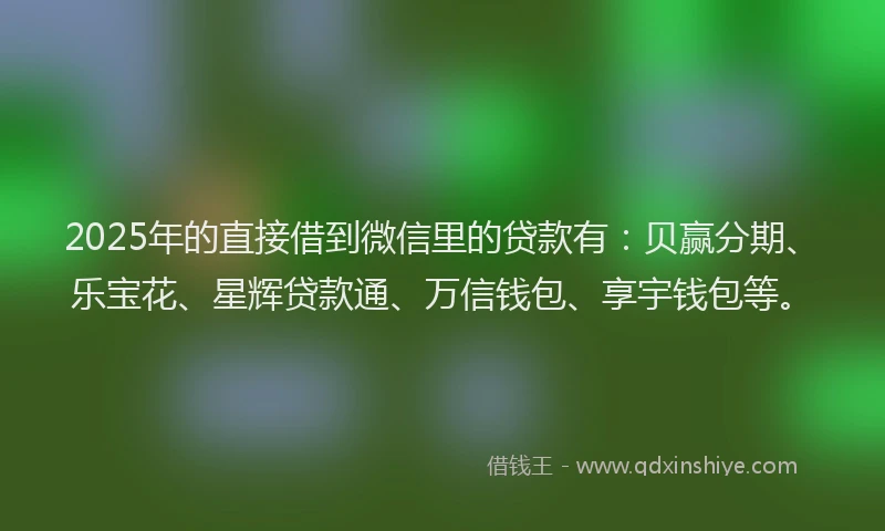 2025年的直接借到微信里的贷款有：贝赢分期、乐宝花、星辉贷款通、万信钱包、享宇钱包等。