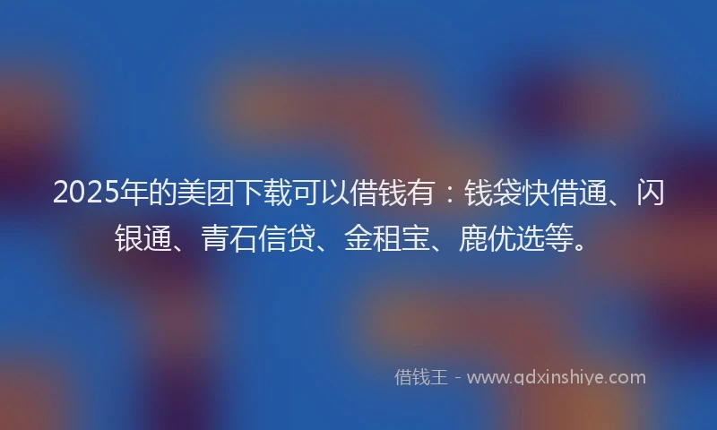 2025年的美团下载可以借钱有：钱袋快借通、闪银通、青石信贷、金租宝、鹿优选等。