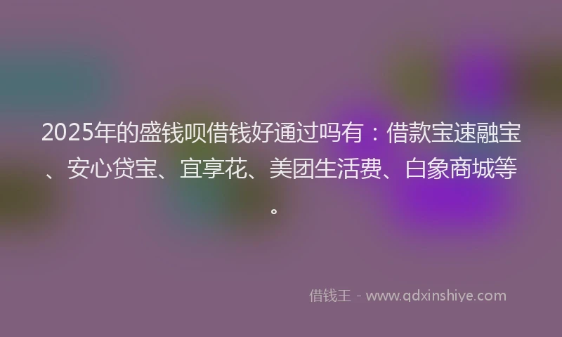 2025年的盛钱呗借钱好通过吗有：借款宝速融宝、安心贷宝、宜享花、美团生活费、白象商城等。