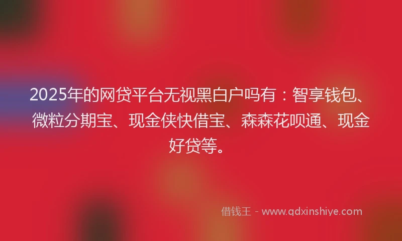 2025年的网贷平台无视黑白户吗有：智享钱包、微粒分期宝、现金侠快借宝、森森花呗通、现金好贷等。