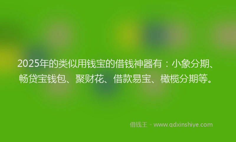 2025年的类似用钱宝的借钱神器有：小象分期、畅贷宝钱包、聚财花、借款易宝、橄榄分期等。
