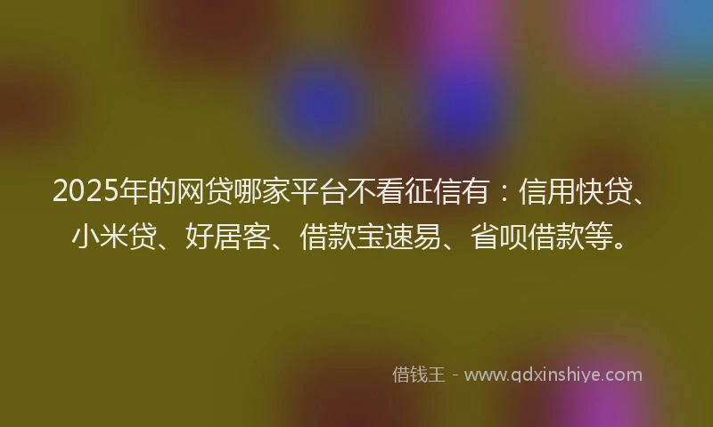 2025年的网贷哪家平台不看征信有：信用快贷、小米贷、好居客、借款宝速易、省呗借款等。
