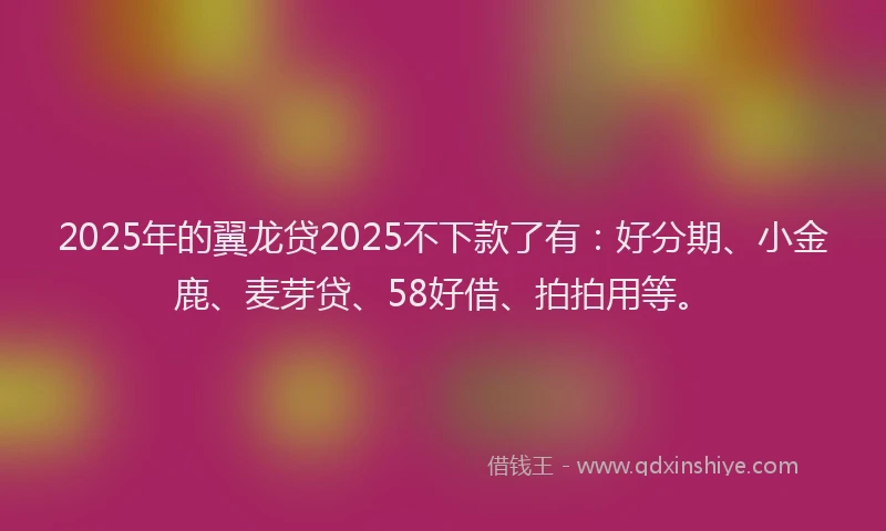 2025年的翼龙贷2025不下款了有：好分期、小金鹿、麦芽贷、58好借、拍拍用等。