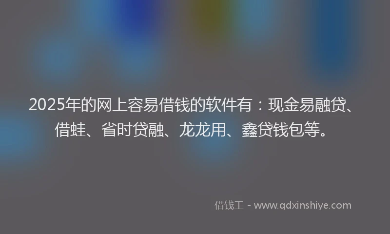 2025年的网上容易借钱的软件有：现金易融贷、借蛙、省时贷融、龙龙用、鑫贷钱包等。