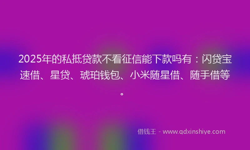 2025年的私抵贷款不看征信能下款吗有：闪贷宝速借、星贷、琥珀钱包、小米随星借、随手借等。