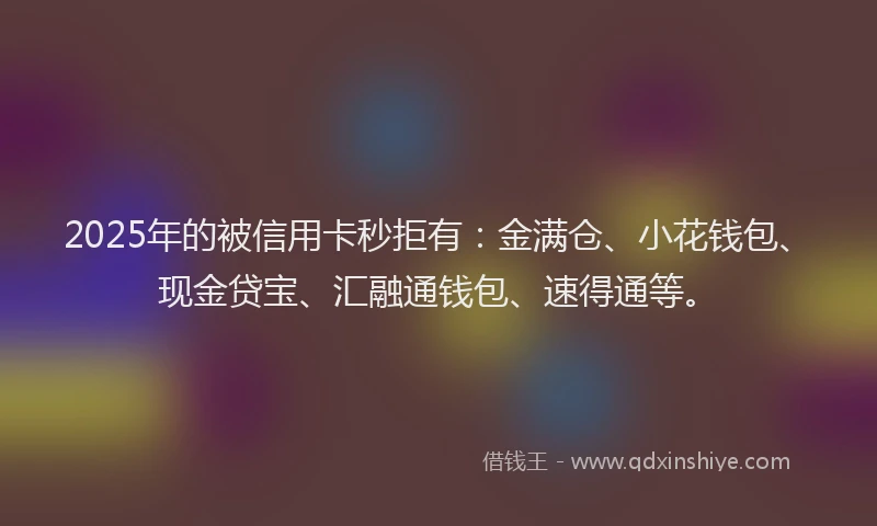 2025年的被信用卡秒拒有：金满仓、小花钱包、现金贷宝、汇融通钱包、速得通等。