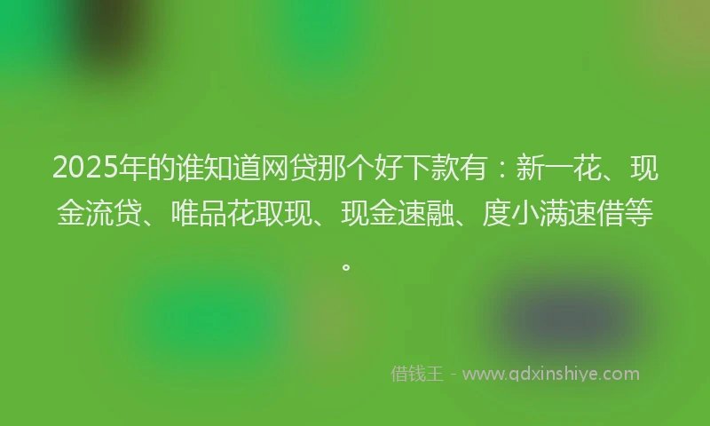 2025年的谁知道网贷那个好下款有：新一花、现金流贷、唯品花取现、现金速融、度小满速借等。