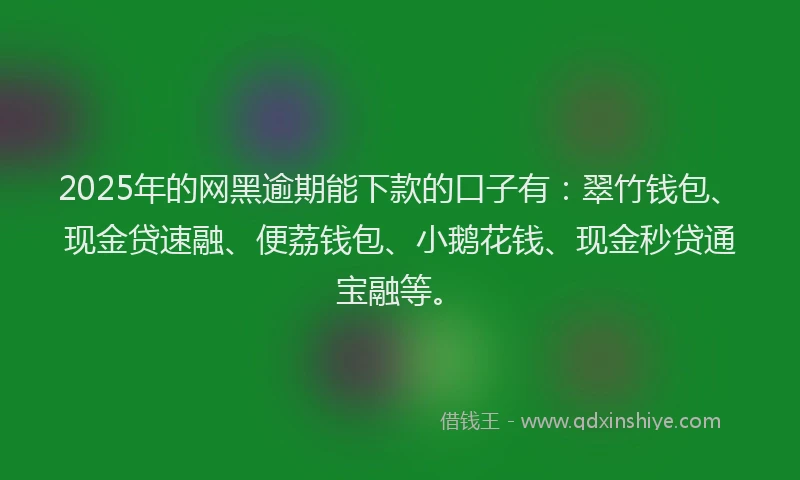 2025年的网黑逾期能下款的口子有：翠竹钱包、现金贷速融、便荔钱包、小鹅花钱、现金秒贷通宝融等。