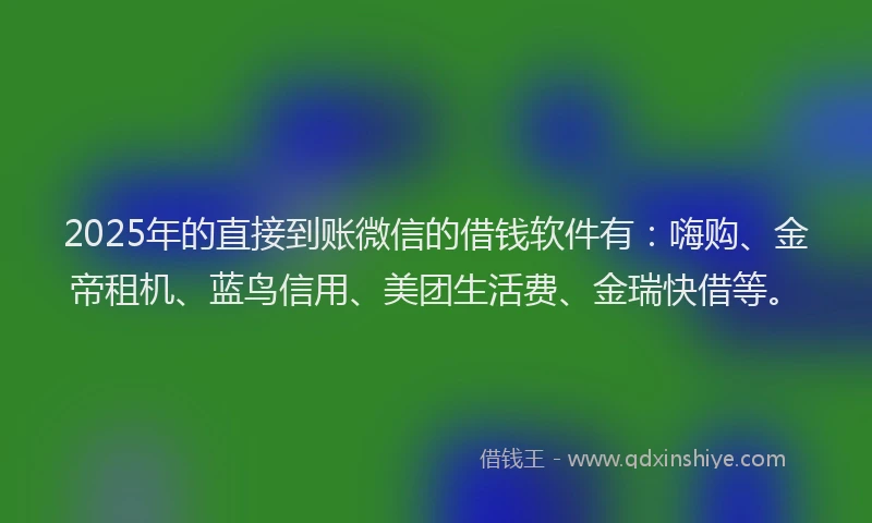 2025年的直接到账微信的借钱软件有：嗨购、金帝租机、蓝鸟信用、美团生活费、金瑞快借等。